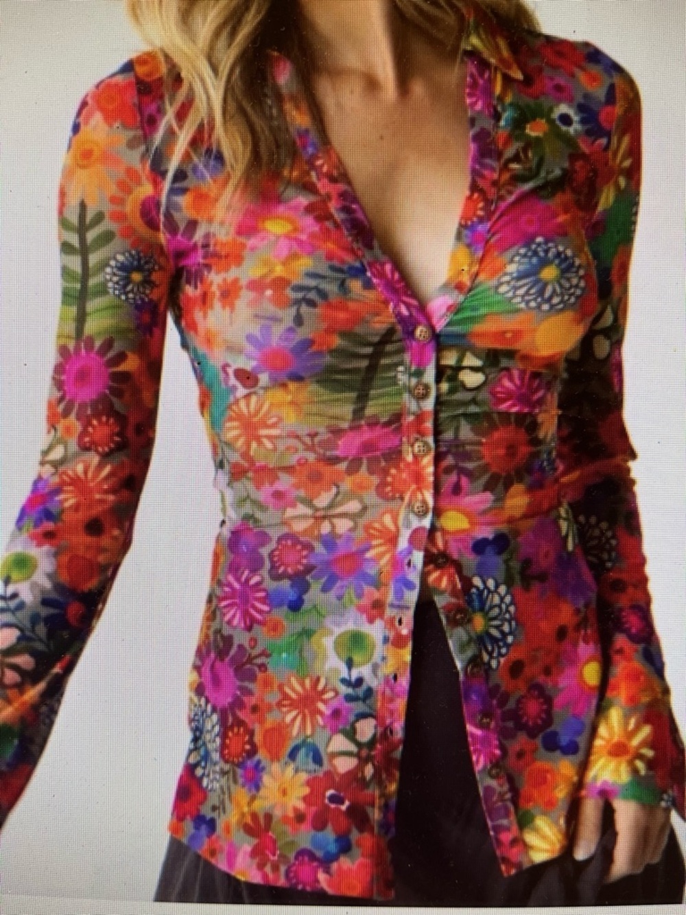 Natural Life Carina Colorful Floral Mesh Button-Up Top - Multicolor S NWT - Picture 4 of 10